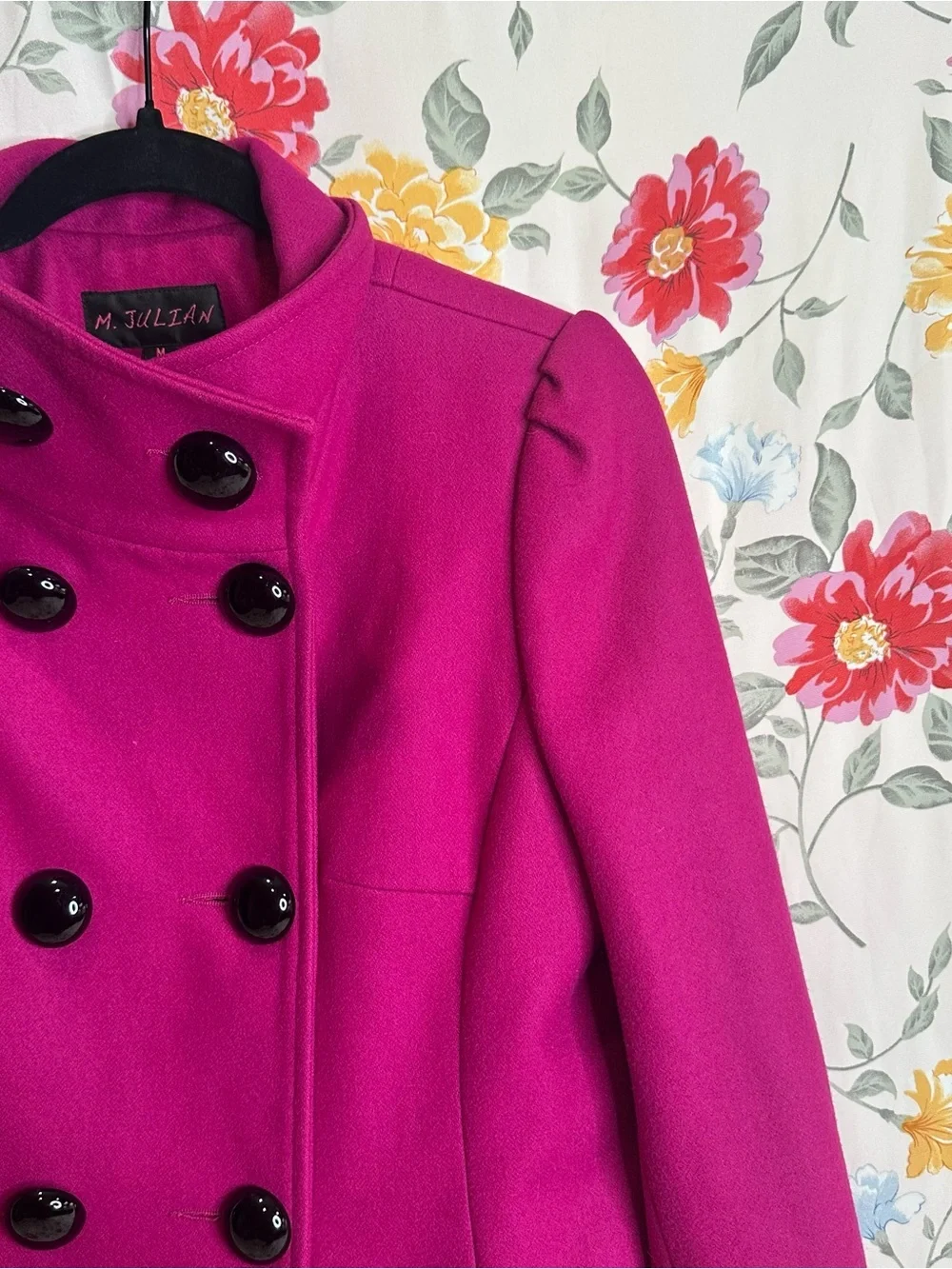 M. JULIAN WOMENS DOUBLE-BREASTED FUSCHIA WOOL COAT SIZE M - Picture 2 of 8